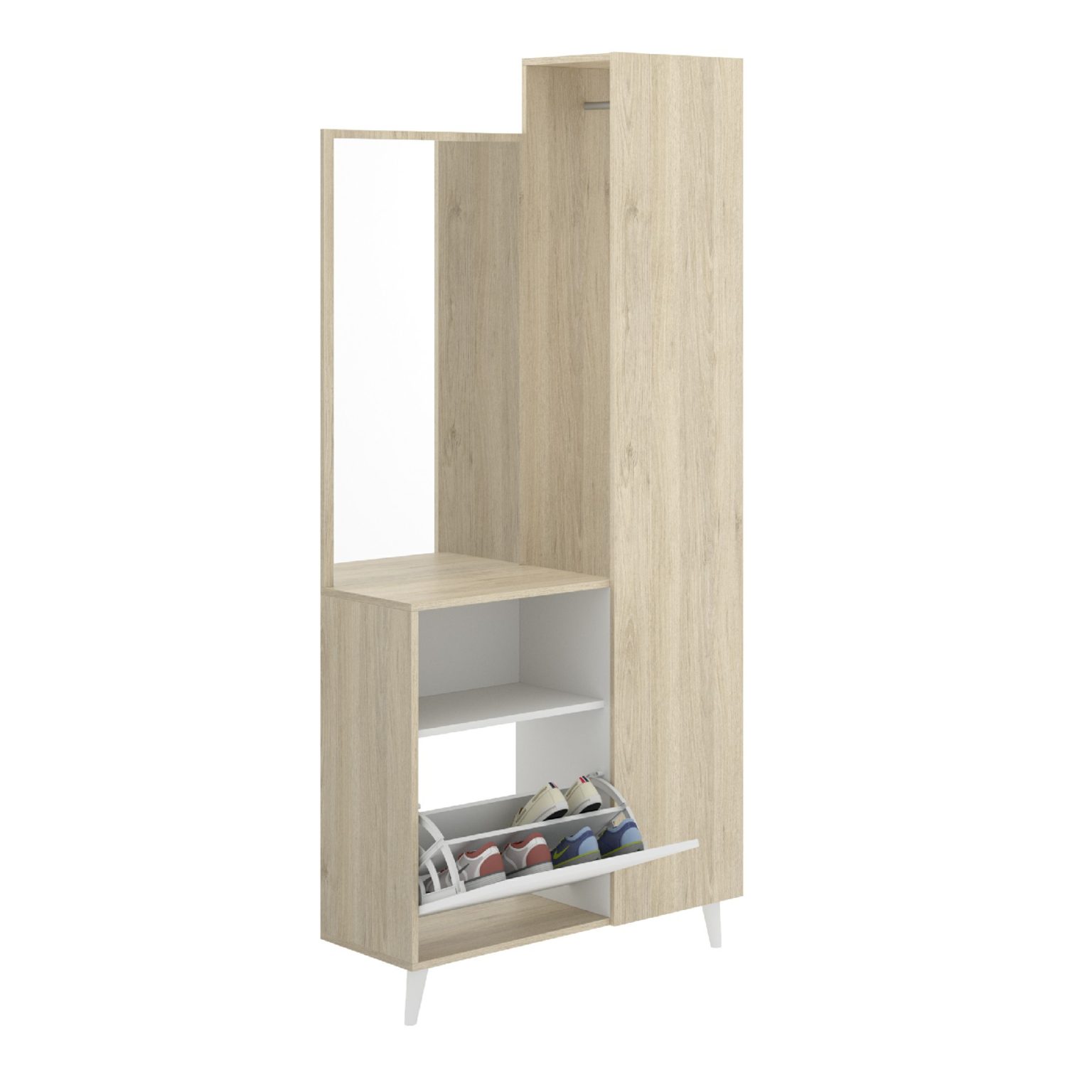 Recibidor Denver con zapatero y armario abierto natural/blanco